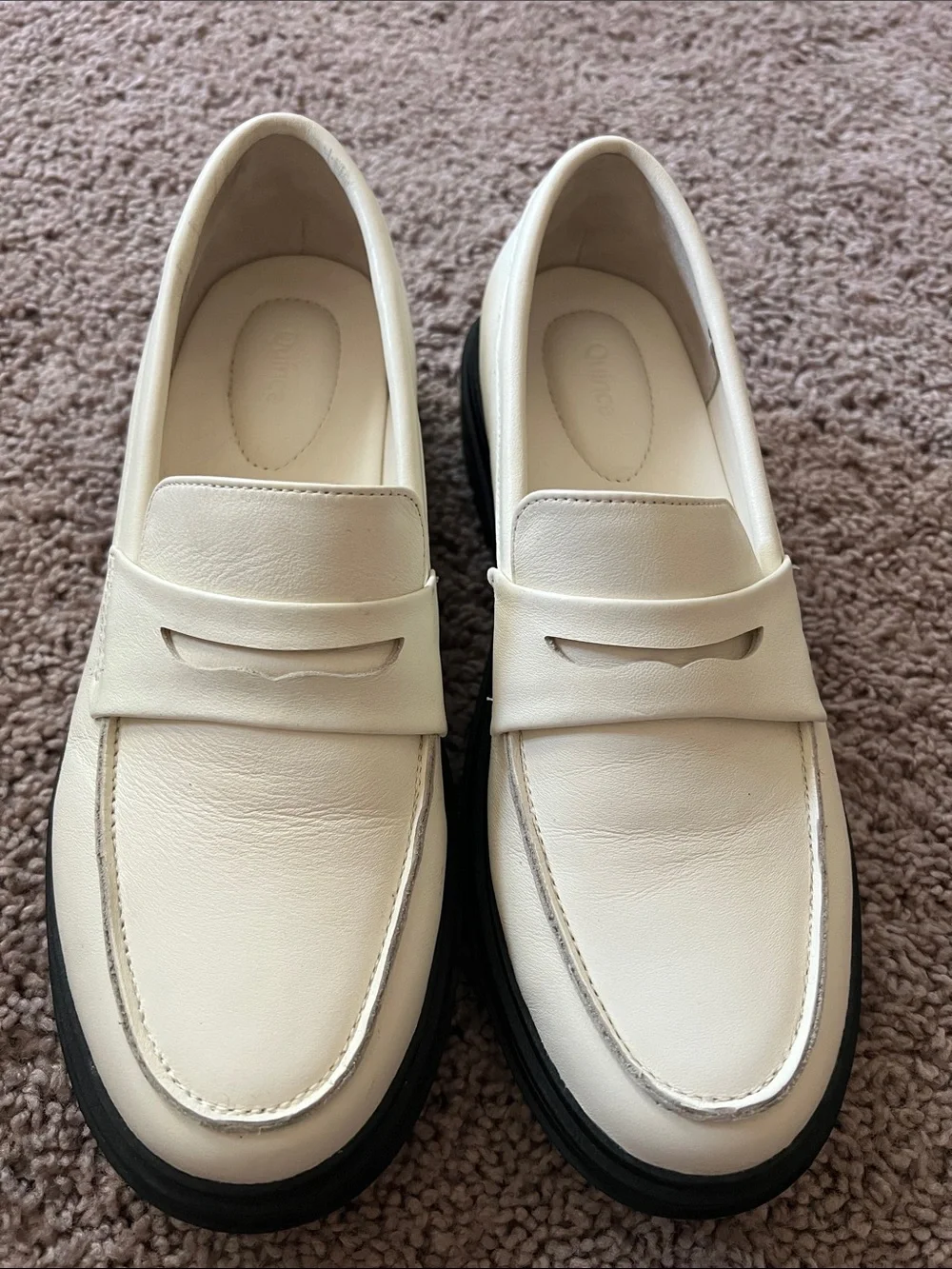 Quince Cream Italian Leather Lug Sole Loafer